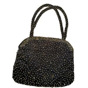 Vintage La Regale Saks Black & Gold Beaded Micro Bag Handbag